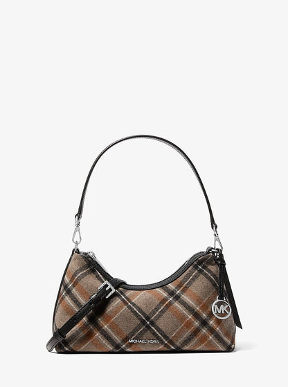 Sammy Small Plaid Print Wool Blend Convertible Crossbody Bag Black Black