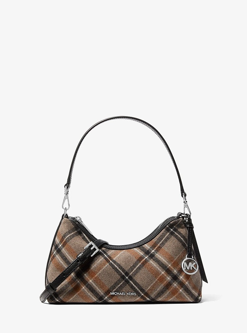 Sammy Small Plaid Print Wool Blend Convertible Crossbody Bag Black Black