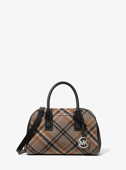 Ashton Small Plaid Print Wool Blend Messenger Bag Black Black