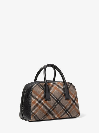 Ashton Small Plaid Print Wool Blend Messenger Bag Black Black