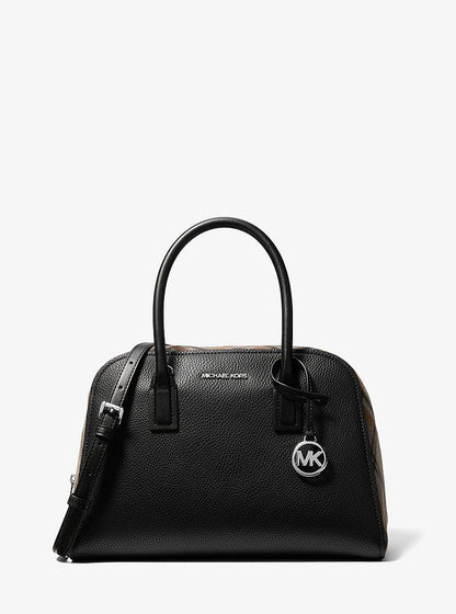 Ashton Medium Smooth And Plaid Wool Blend Satchel Black Black
