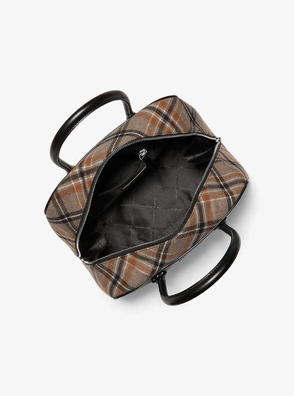 Ashton Medium Smooth And Plaid Wool Blend Satchel Black Black