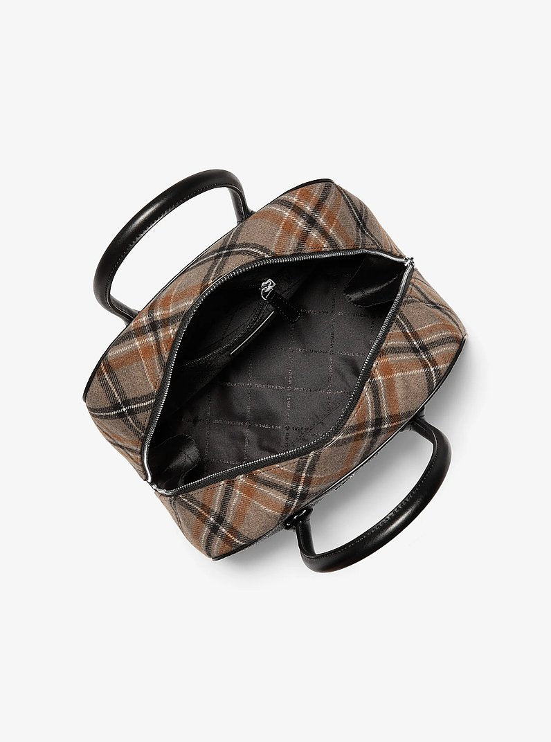 Ashton Medium Smooth And Plaid Wool Blend Satchel Black Black