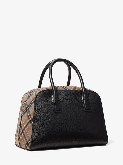 Ashton Medium Smooth And Plaid Wool Blend Satchel Black Black
