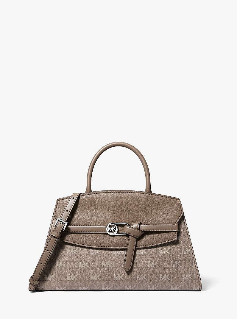 Greta Medium Signature Logo Satchel Mushroom Mushroom