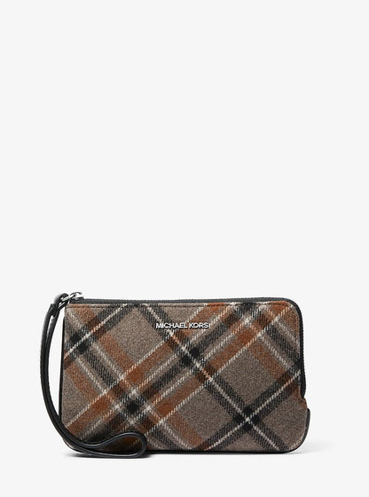 Jet Set Travel Plaid Print Wool Wristlet Black Black