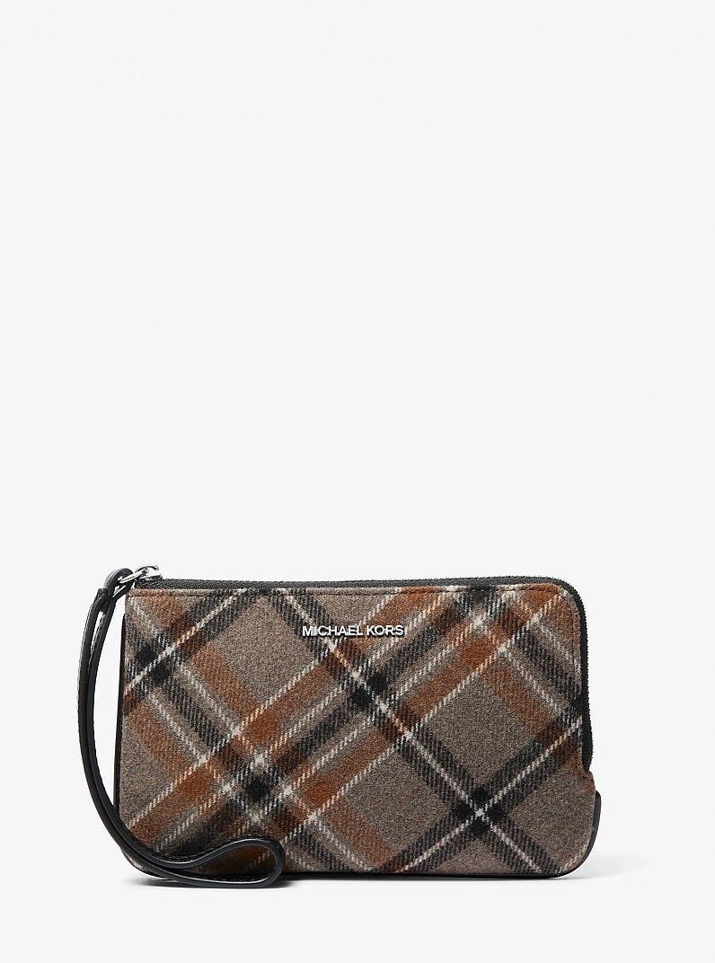 Jet Set Travel Plaid Print Wool Wristlet Black Black