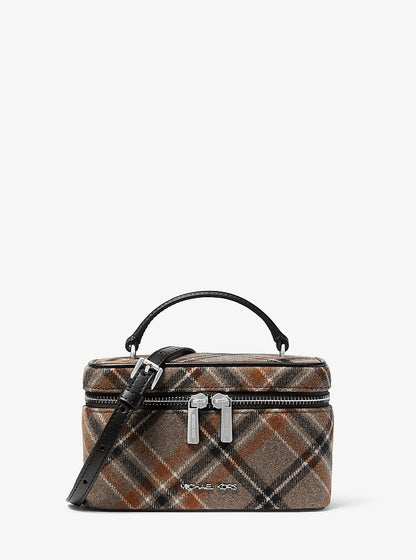 Vivi Small Plaid Print Wool Blend Vanity Crossbody Bag Black Black