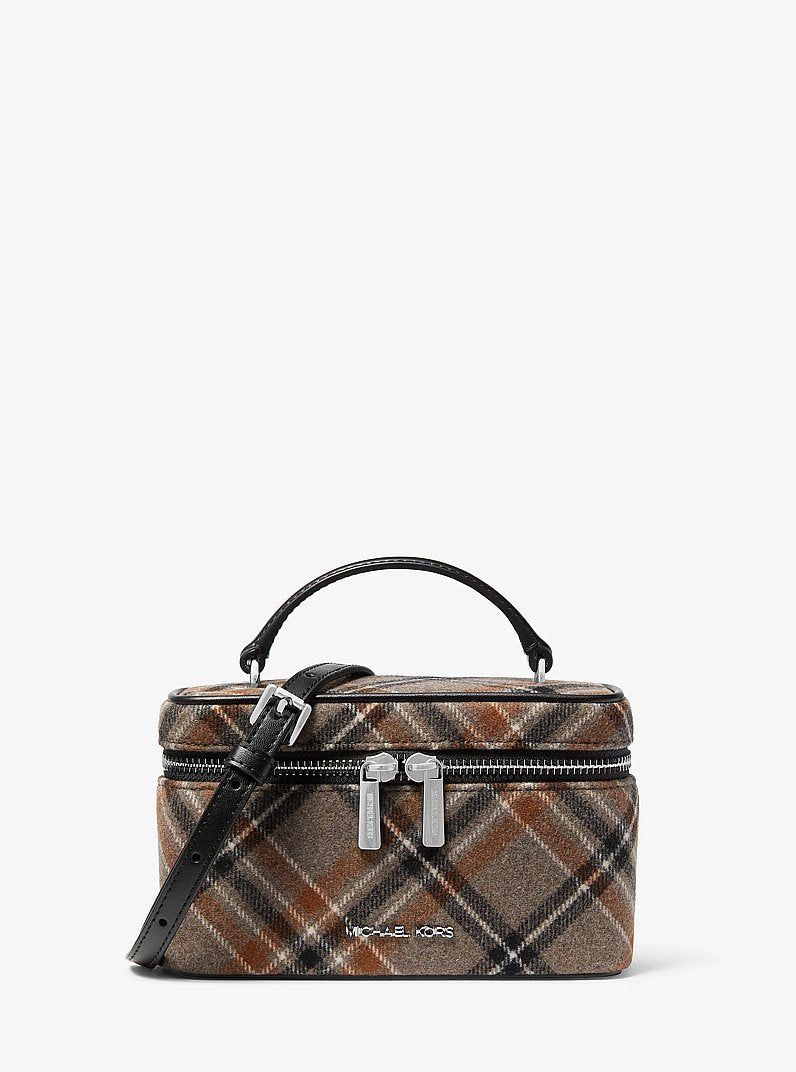 Vivi Small Plaid Print Wool Blend Vanity Crossbody Bag Black Black