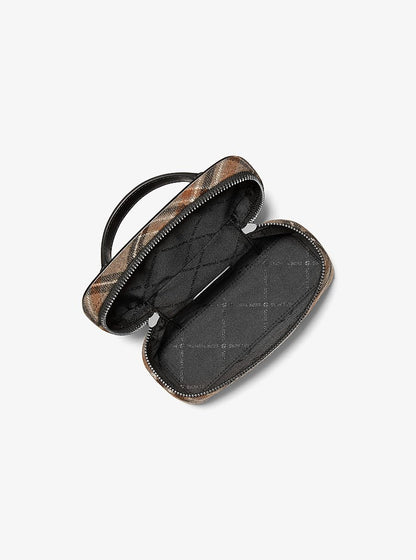 Vivi Small Plaid Print Wool Blend Vanity Crossbody Bag Black Black