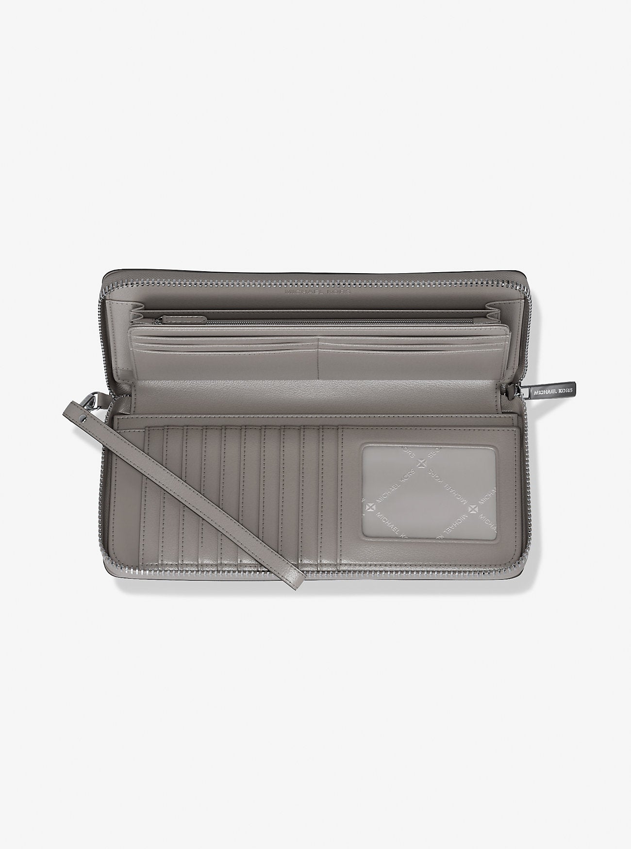 Large Pebbled Leather Continental Wallet Pearl Grey Pearl Grey