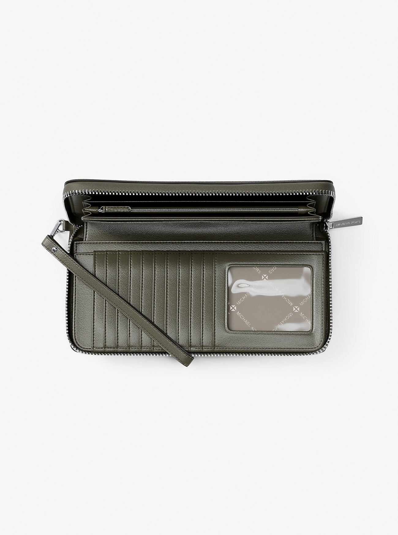 Large Pebbled Leather Continental Wallet Olive Olive