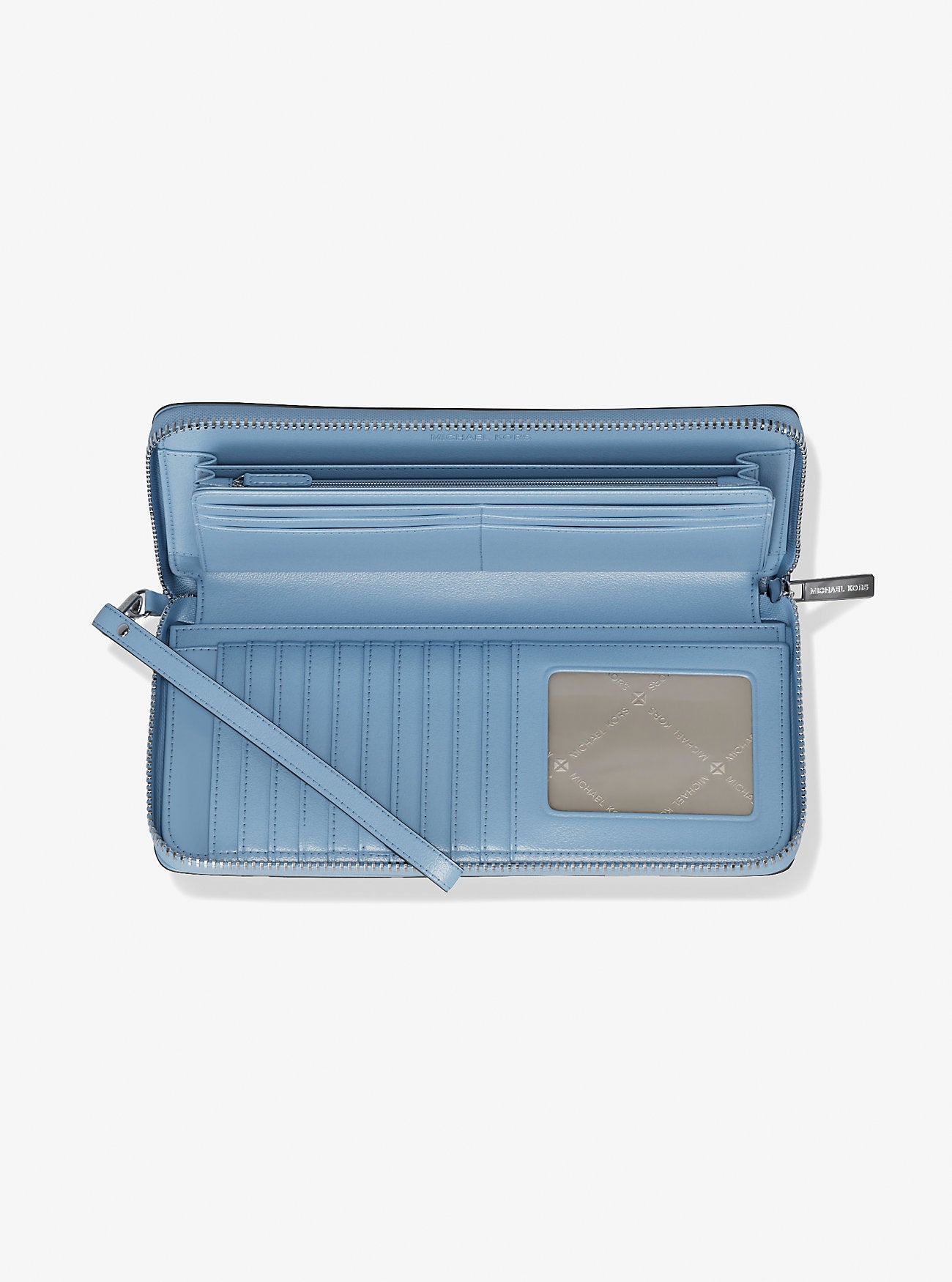 Large Pebbled Leather Continental Wallet Light Sky Light Sky