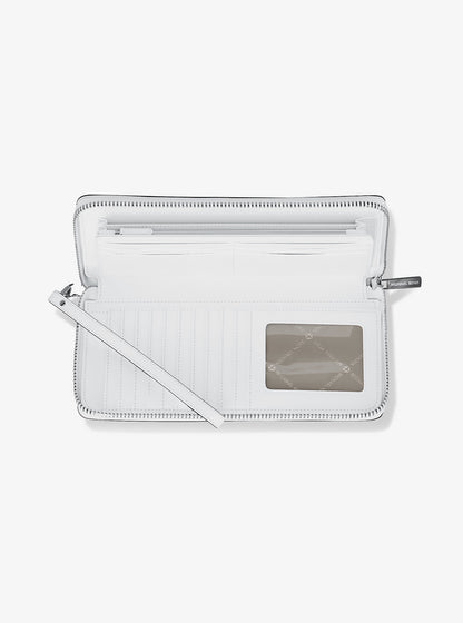Large Pebbled Leather Continental Wallet Optic White Optic White