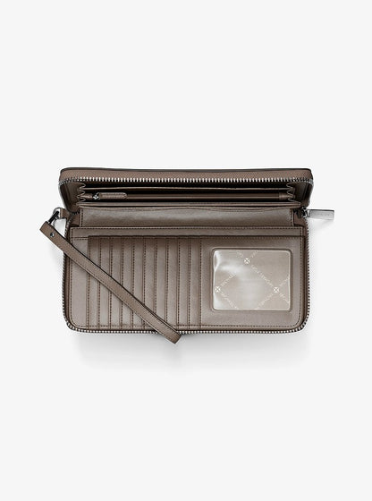 Large Pebbled Leather Continental Wallet Mushroom Mushroom