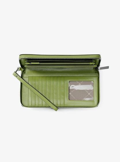 Large Pebbled Leather Continental Wallet Lime Lime