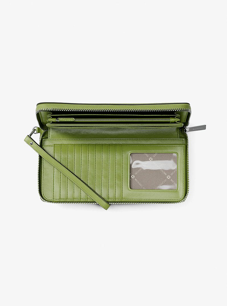 Large Pebbled Leather Continental Wallet Lime Lime