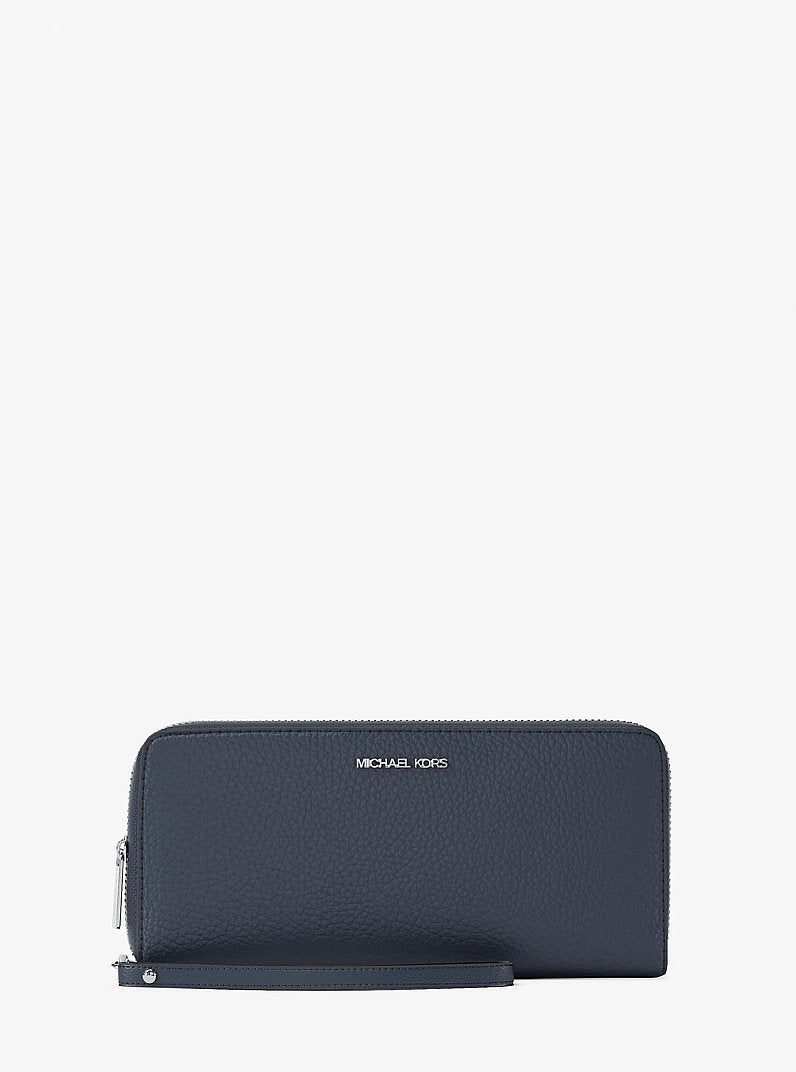 Large Pebbled Leather Continental Wallet Navy Navy