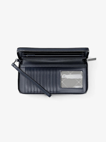 Large Pebbled Leather Continental Wallet Navy Navy