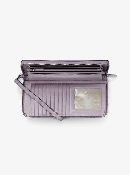 Large Pebbled Leather Continental Wallet Lilac Lilac