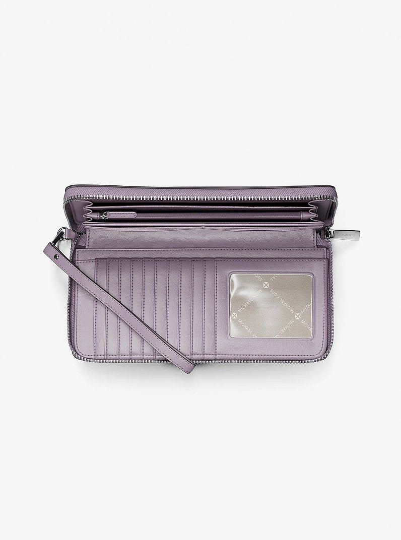 Large Pebbled Leather Continental Wallet Lilac Lilac
