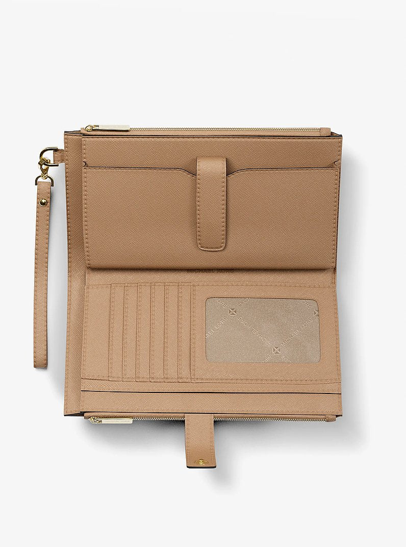 Jet Set Large Leather Smartphone Wristlet Wallet Camel Camel