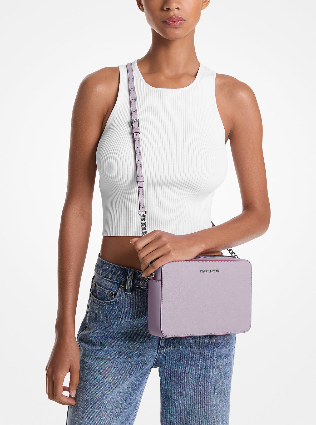 Jet Set Large Saffiano Leather Crossbody Bag Lt Quartz Lt Quartz