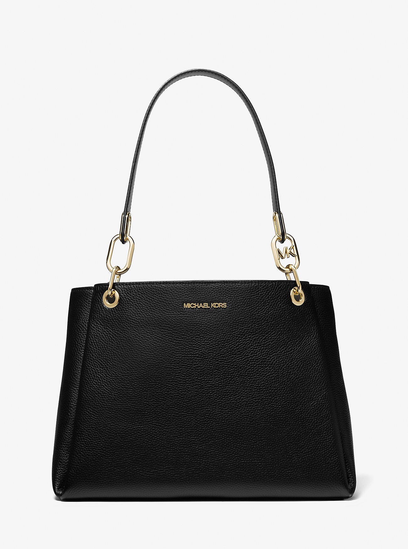 Trisha Large Pebbled Leather Shoulder Bag Black Black