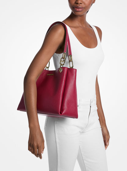 Trisha Large Pebbled Leather Shoulder Bag Cherry Cherry