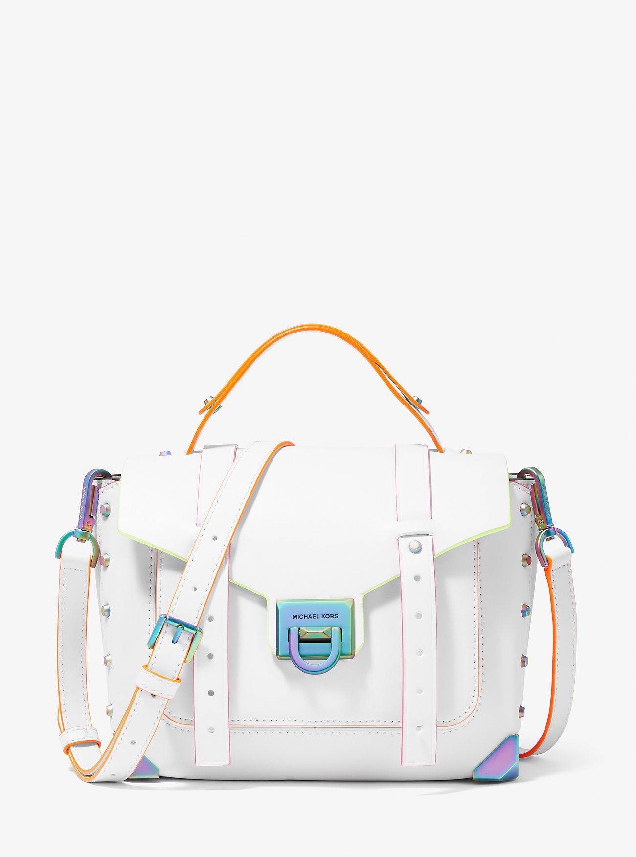Manhattan Medium Contrast-Trim Leather Satchel Optic White Optic White