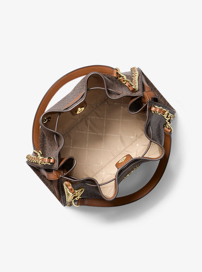 Mina Large Signature Logo Chain Shoulder Bag Brown Brown