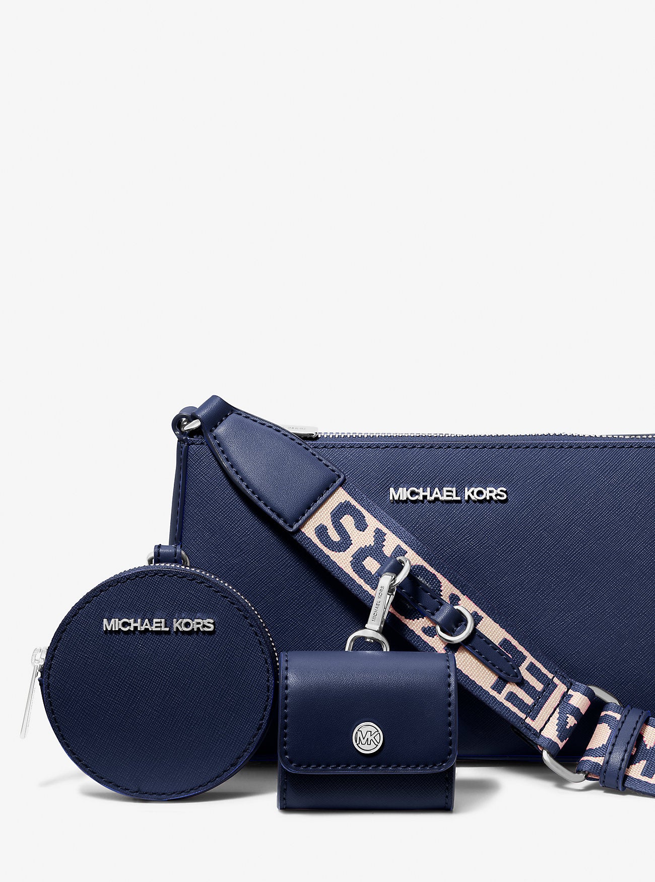 Jet Set Small Saffiano Leather Crossbody Bag with Case for Apple Airpods Pro® Navy Navy