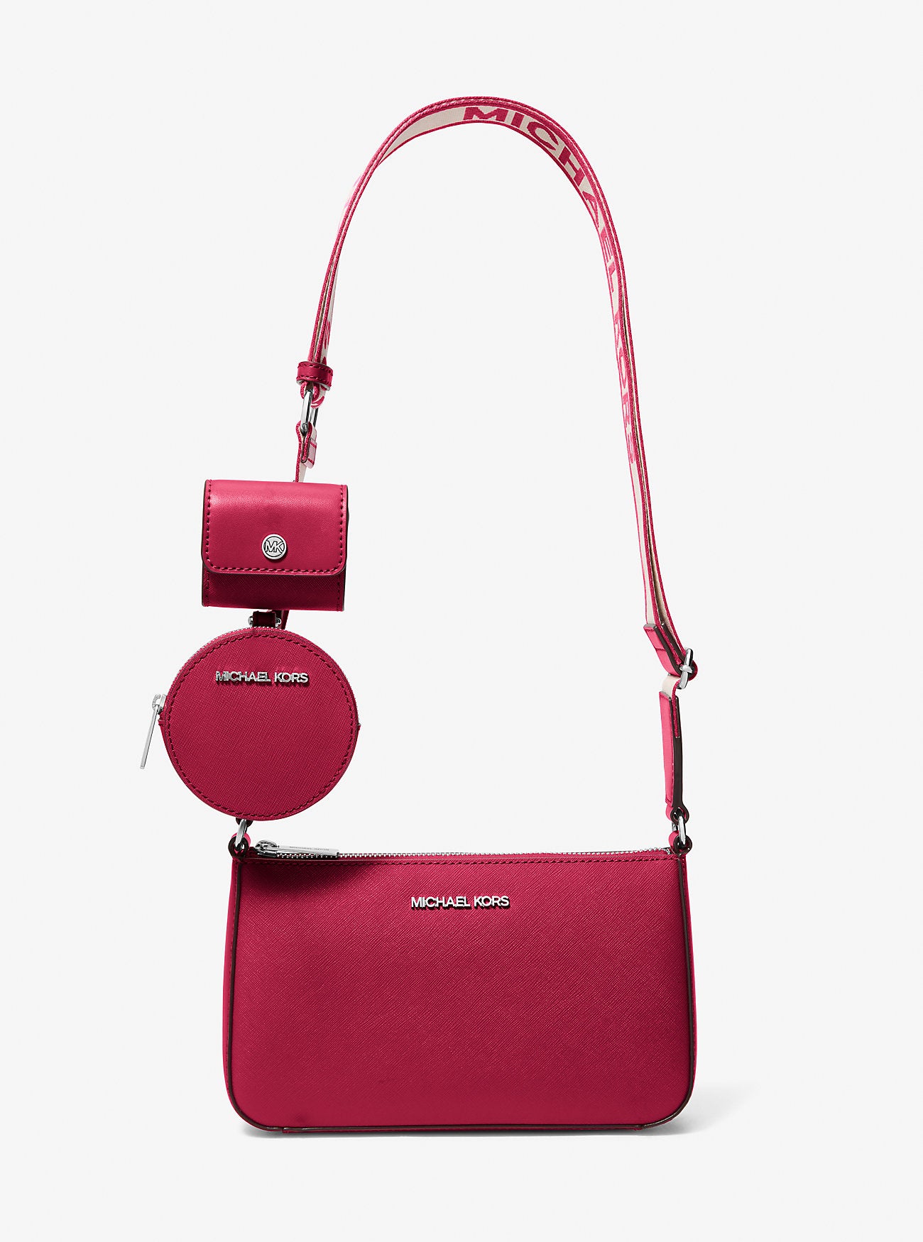 Jet Set Small Saffiano Leather Crossbody Bag with Case for Apple Airpods Pro® Dk Raspberry Dk Raspberry