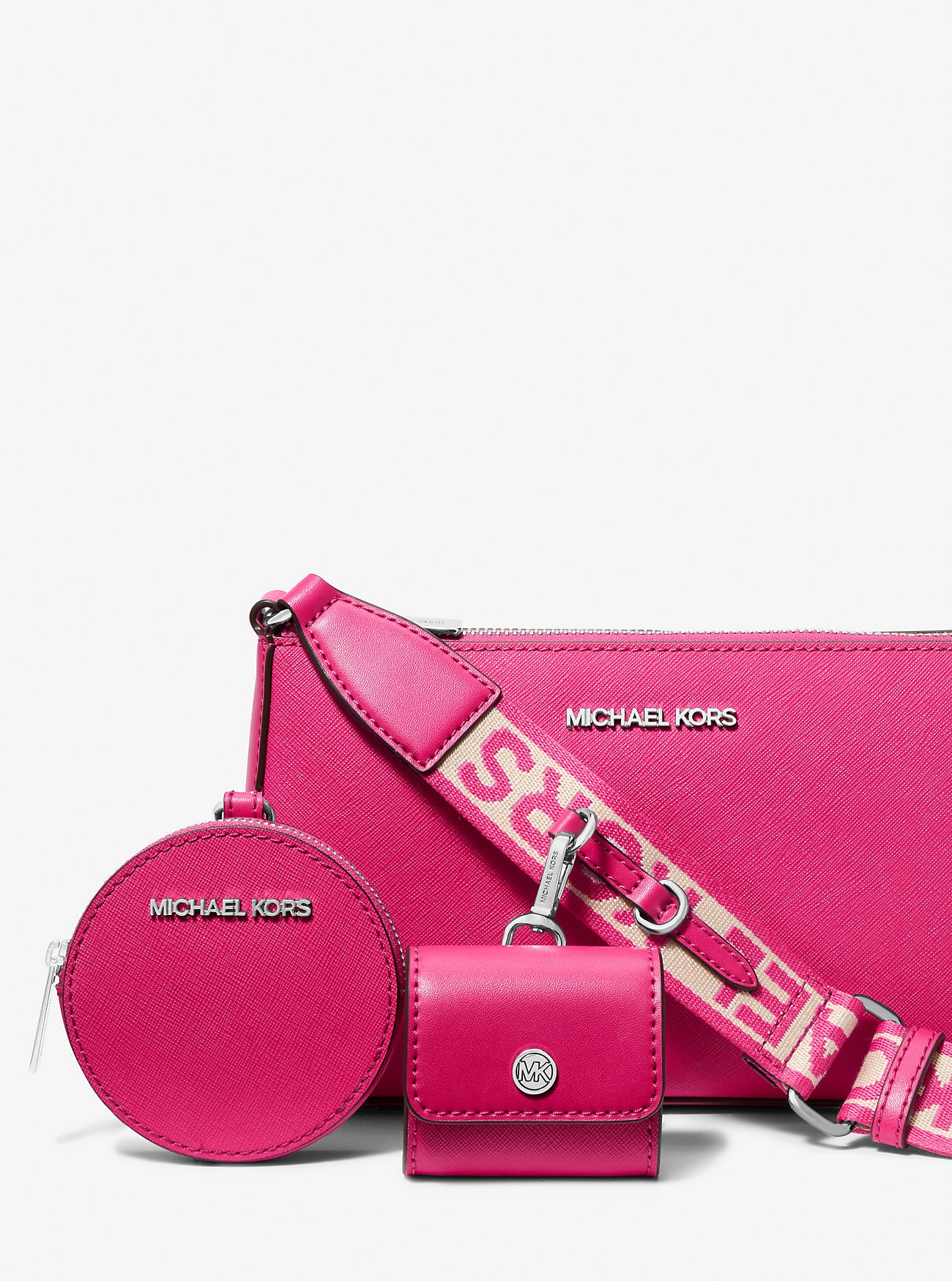 Jet Set Small Saffiano Leather Crossbody Bag with Case for Apple Airpods Pro® Dragonfruit Dragonfruit