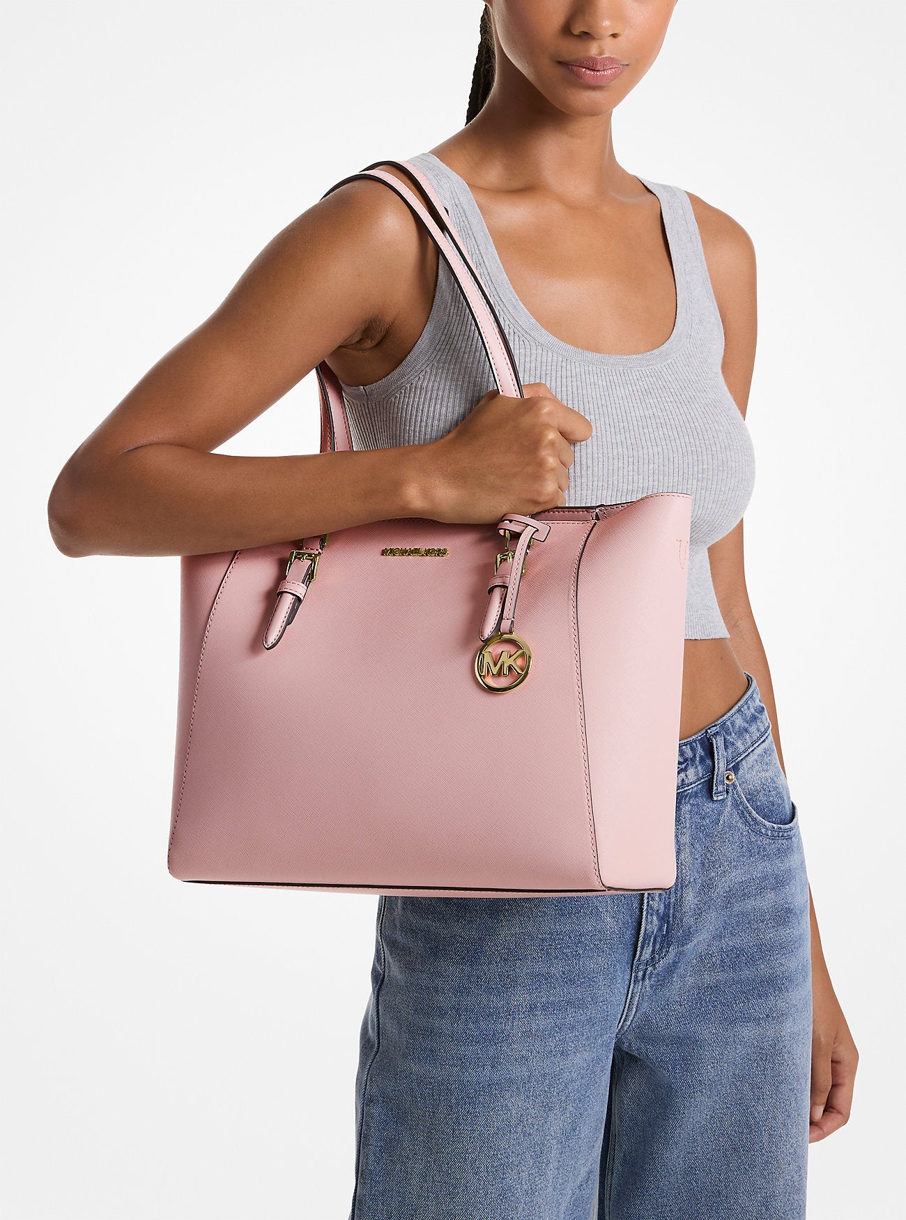 Charlotte Large Saffiano Leather 3-in-1 Tote Bag Powder Blush Powder Blush