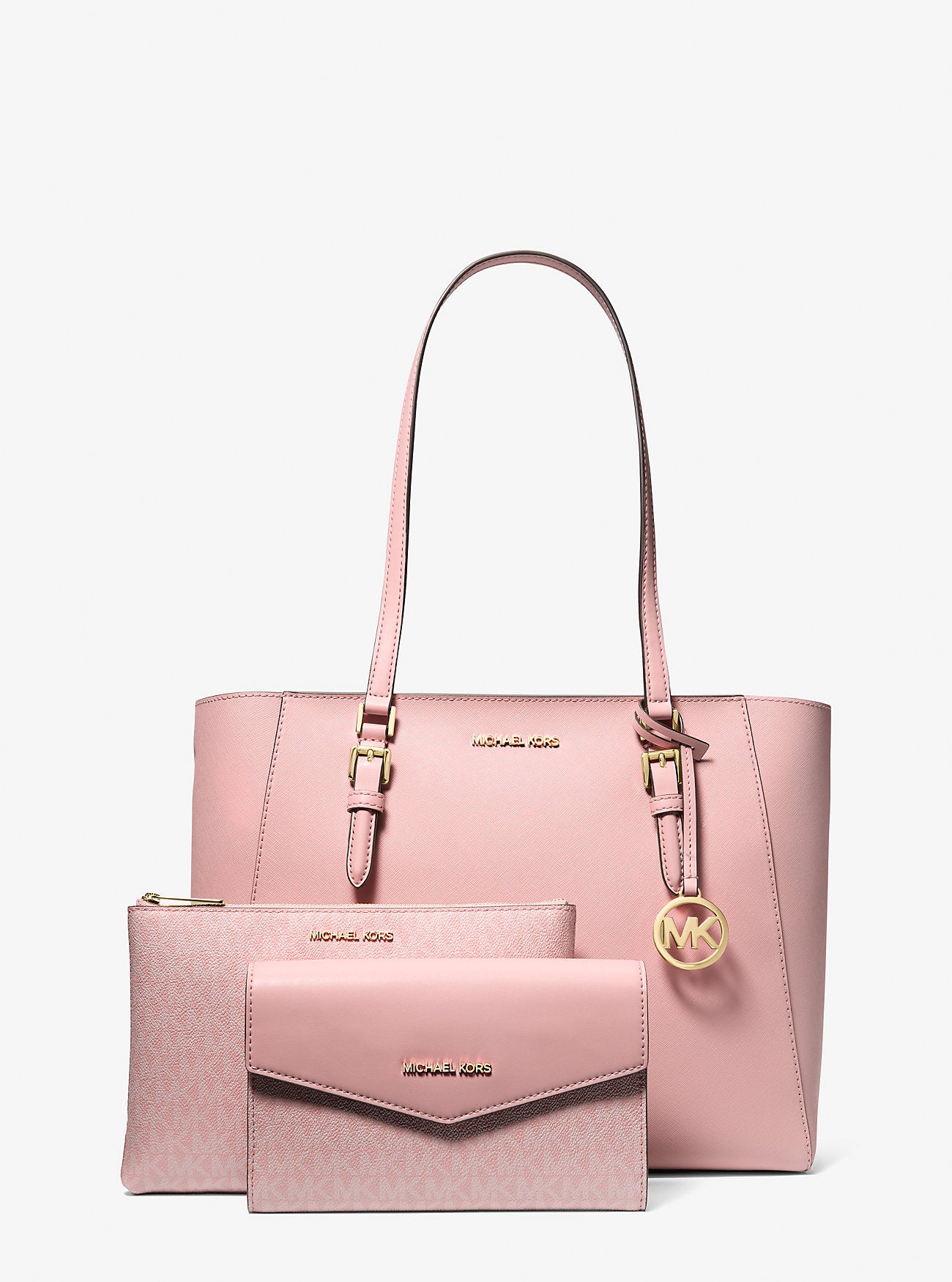 Charlotte Large Saffiano Leather 3-in-1 Tote Bag Powder Blush Powder Blush