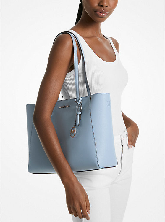 Charlotte Large Leather and Signature Logo 3-in-1 Tote Bag Pale Blue