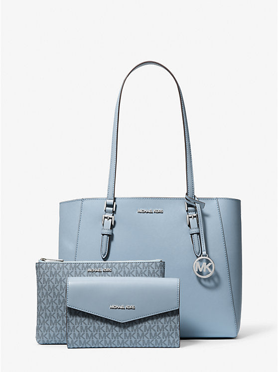 Charlotte Large Leather and Signature Logo 3-in-1 Tote Bag Pale Blue