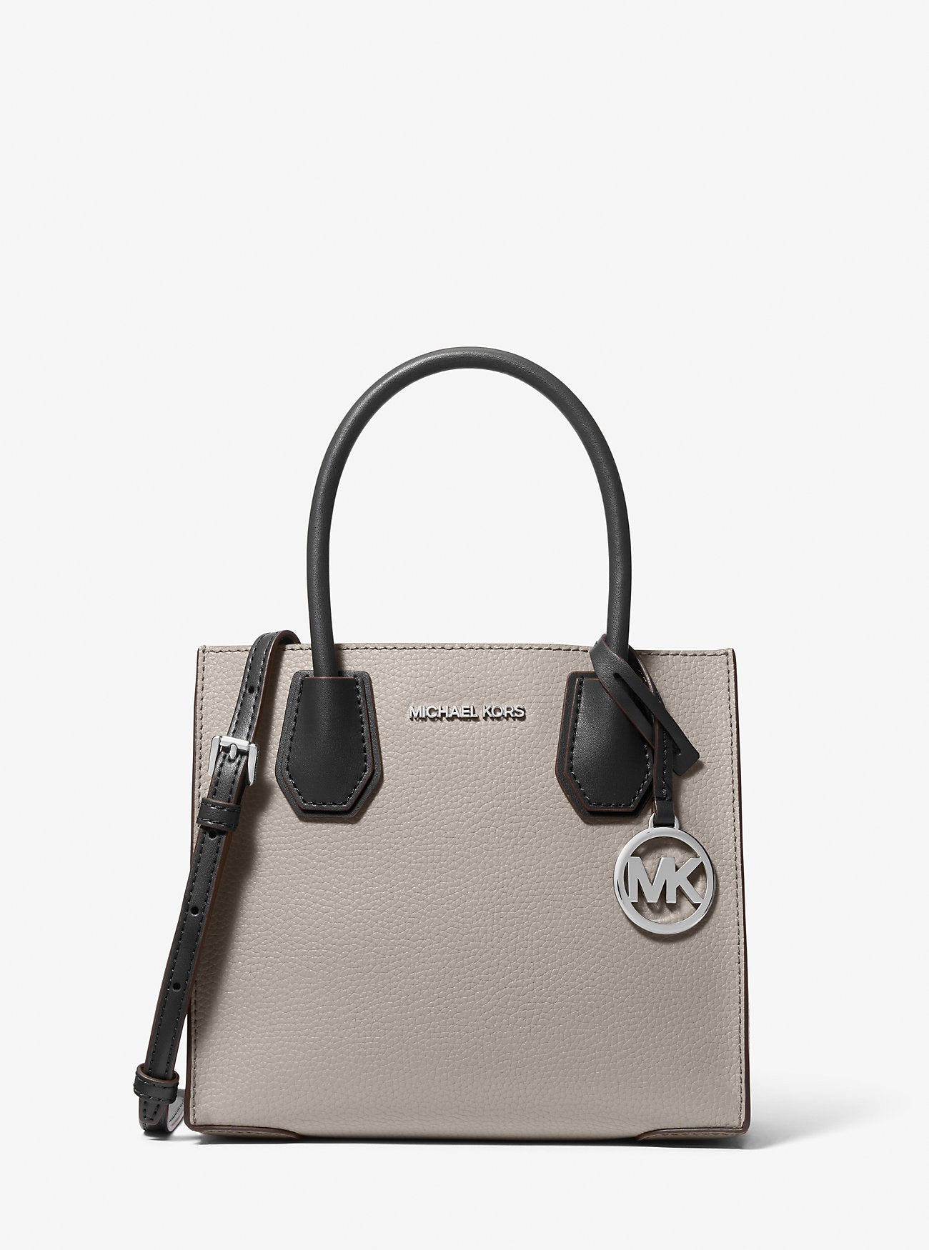 Mercer Medium Pebbled Leather Crossbody Bag Pearl Grey-Black Pearl Grey-Black