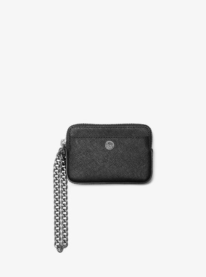 Medium Saffiano Leather Chain Card Case Black Black