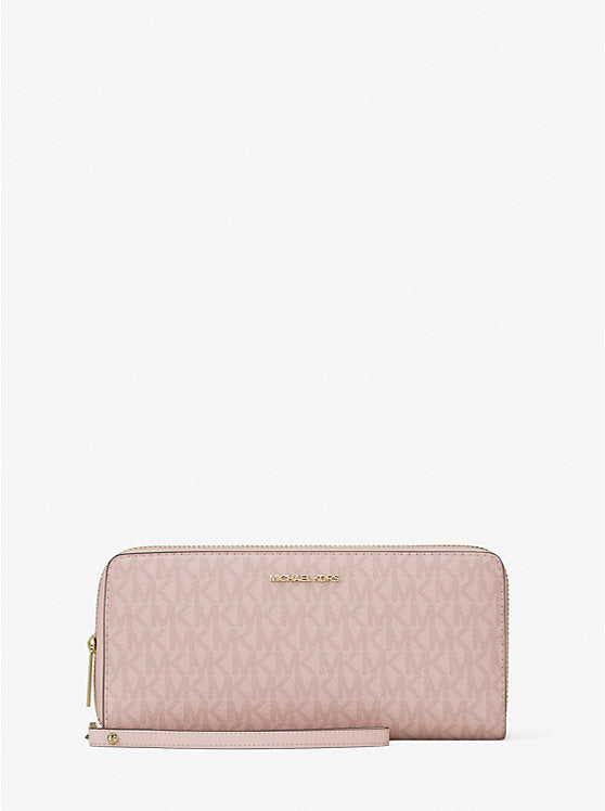 Micheal Kors Jet Set Travel Large Signature Logo Continental Wristlet Powder Blush