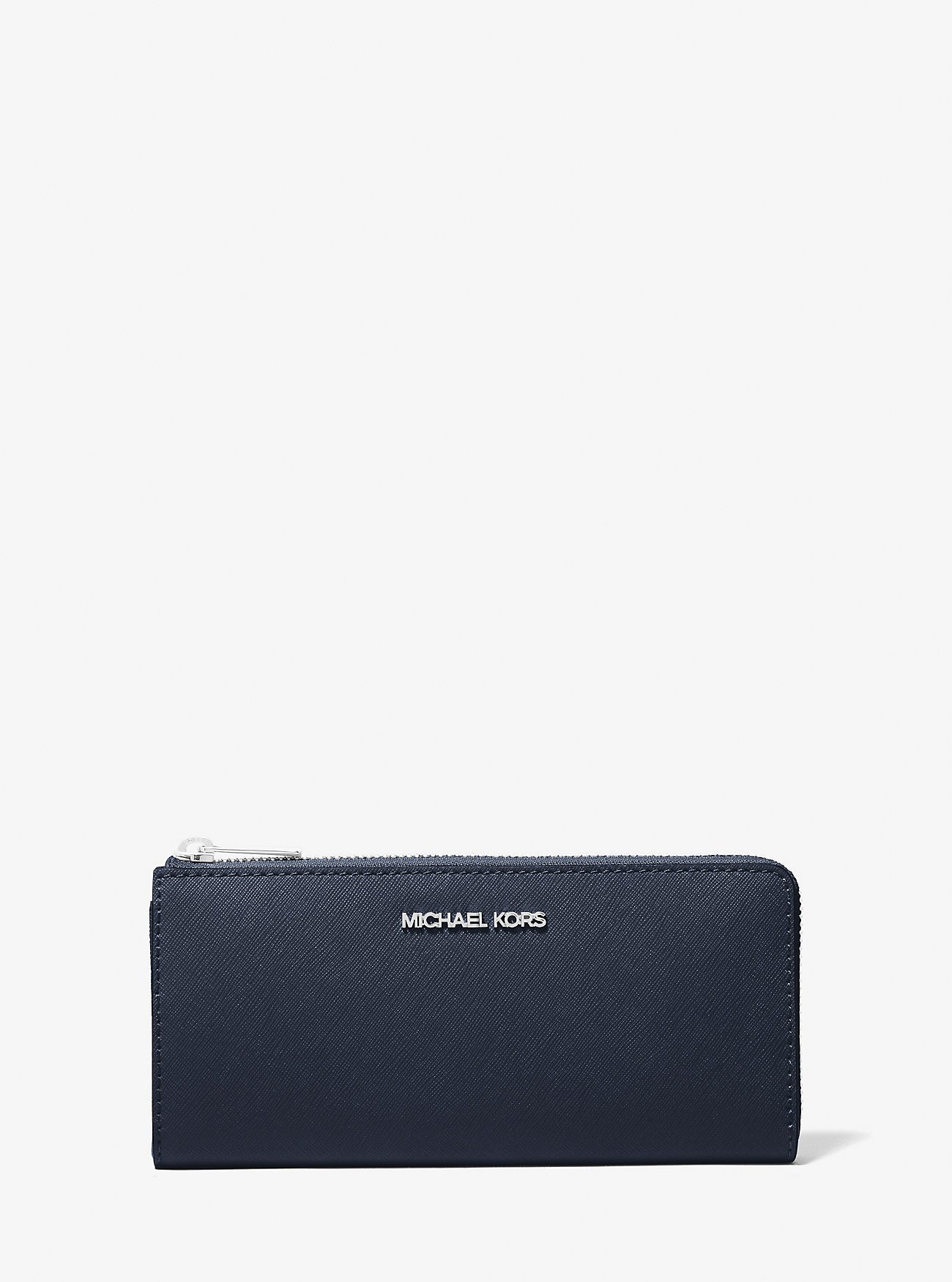 Jet Set Travel Large Saffiano Leather Quarter-Zip Wallet Navy Navy