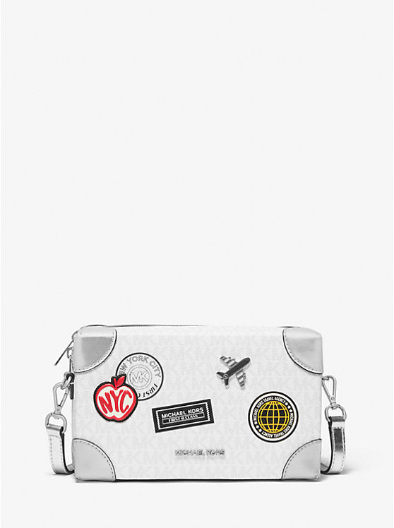 Micheal Kors Jeanie Small Embellished Signature Logo Crossbody Bag Optic White