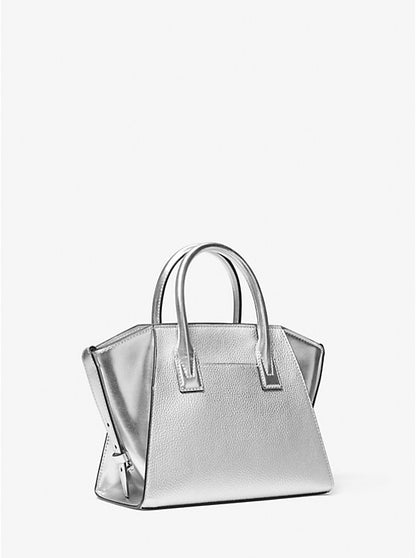 Avril Small Metallic Studded Patchwork and Signature Logo Satchel 