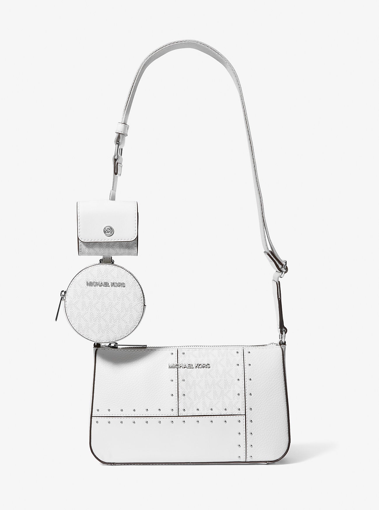 Jet Set Travel Small Metallic Patchwork and Signature Logo Crossbody Bag Optic White Optic White