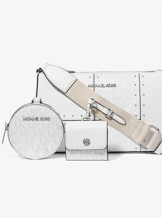 Jet Set Travel Small Metallic Patchwork and Signature Logo Crossbody Bag Black