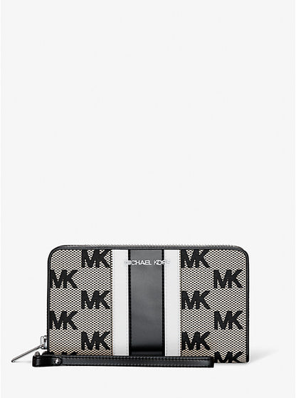 Micheal Kors Jet Set Travel Large Striped Logo Jacquard Smartphone Wristlet Black