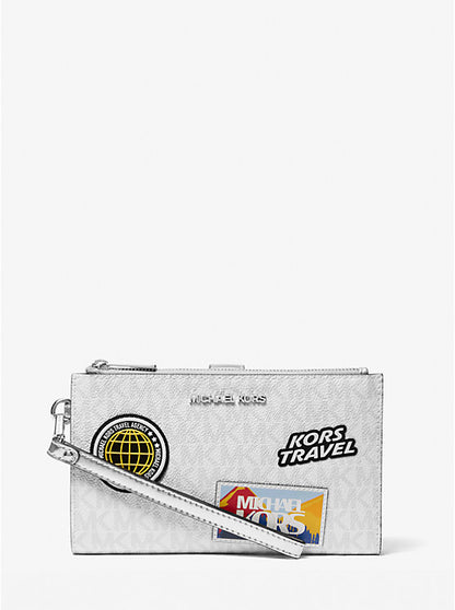 Micheal Kors Jet Set Travel Large Embellished Signature Logo Wristlet Optic White