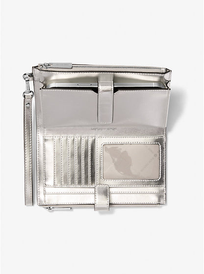 Jet Set Travel Large Embellished Signature Logo Wristlet Optic White