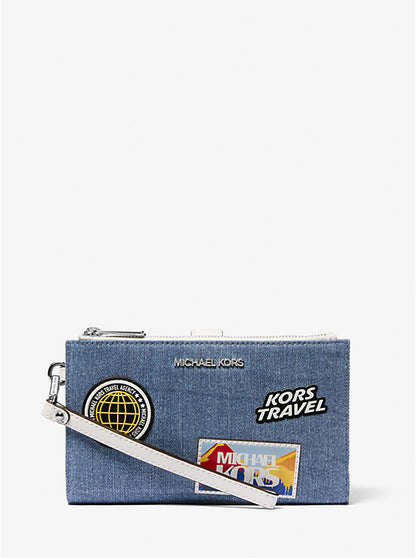 Micheal Kors Jet Set Travel Large Embellished Denim Wristlet Denim
